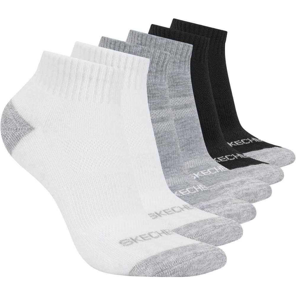 imageSkechers Womens Performance Quarter Crew Socks 6PackWhiteLight Grey HeatherBlack