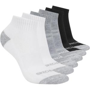 Skechers Women’s Performance Quarter Crew Socks (6-Pack)(White/Light Grey Heather/Black)