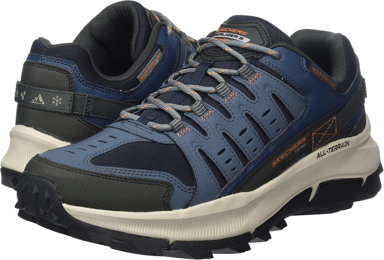 imageSkechers Mens DLux Walker Luxir Food Service ShoeNavy Leather Mesh Orange Trim