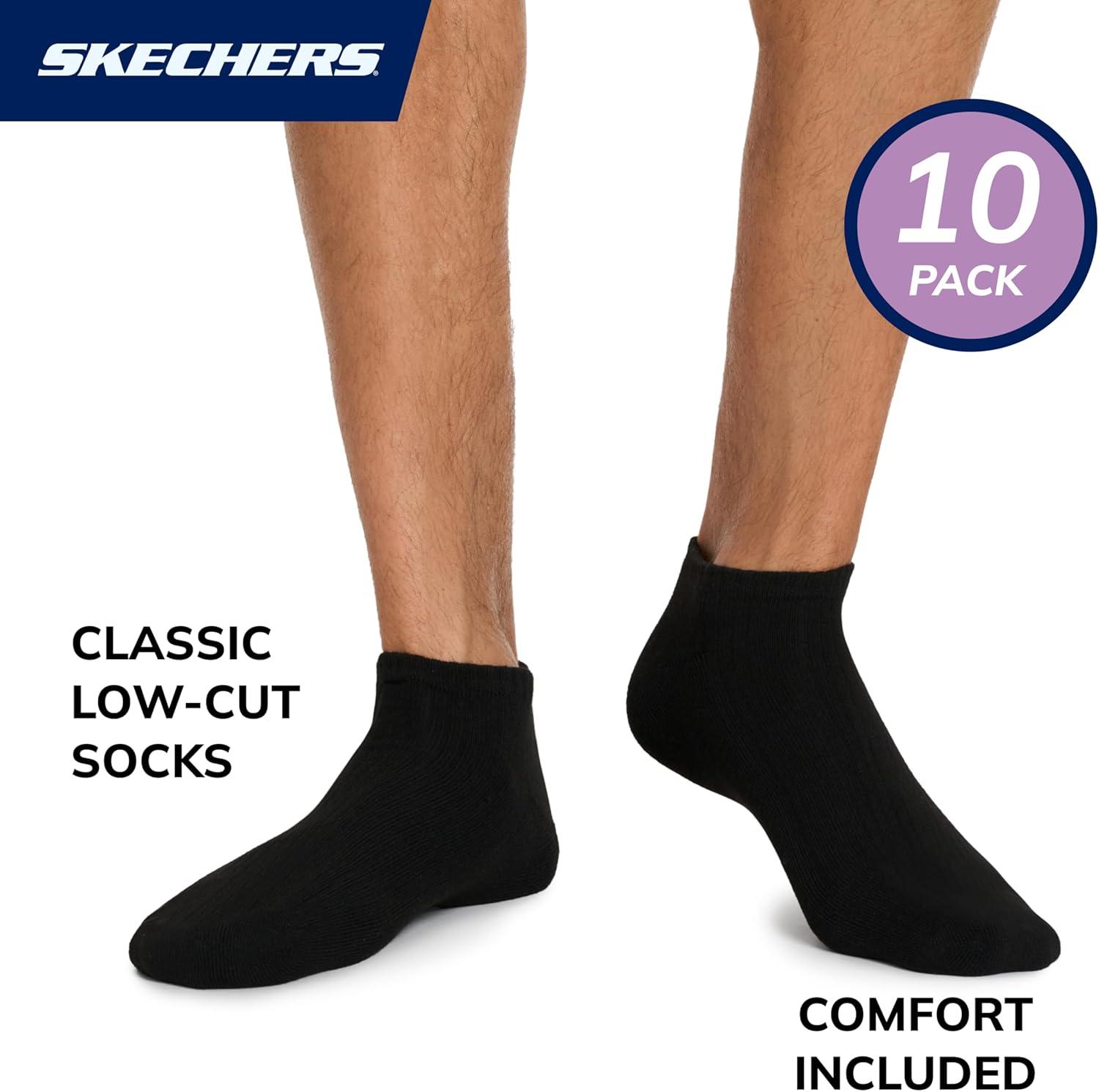 imageSkechers Mens Half Terry Low Cut Cushioned Footbed Socks 10PackBlack