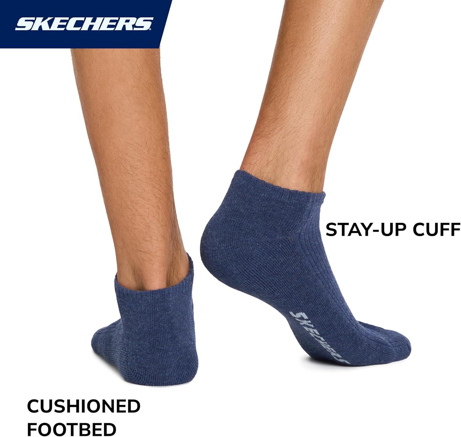 imageSkechers Mens Half Terry Low Cut Cushioned Footbed Socks 10PackBlue ComboGrey Heather