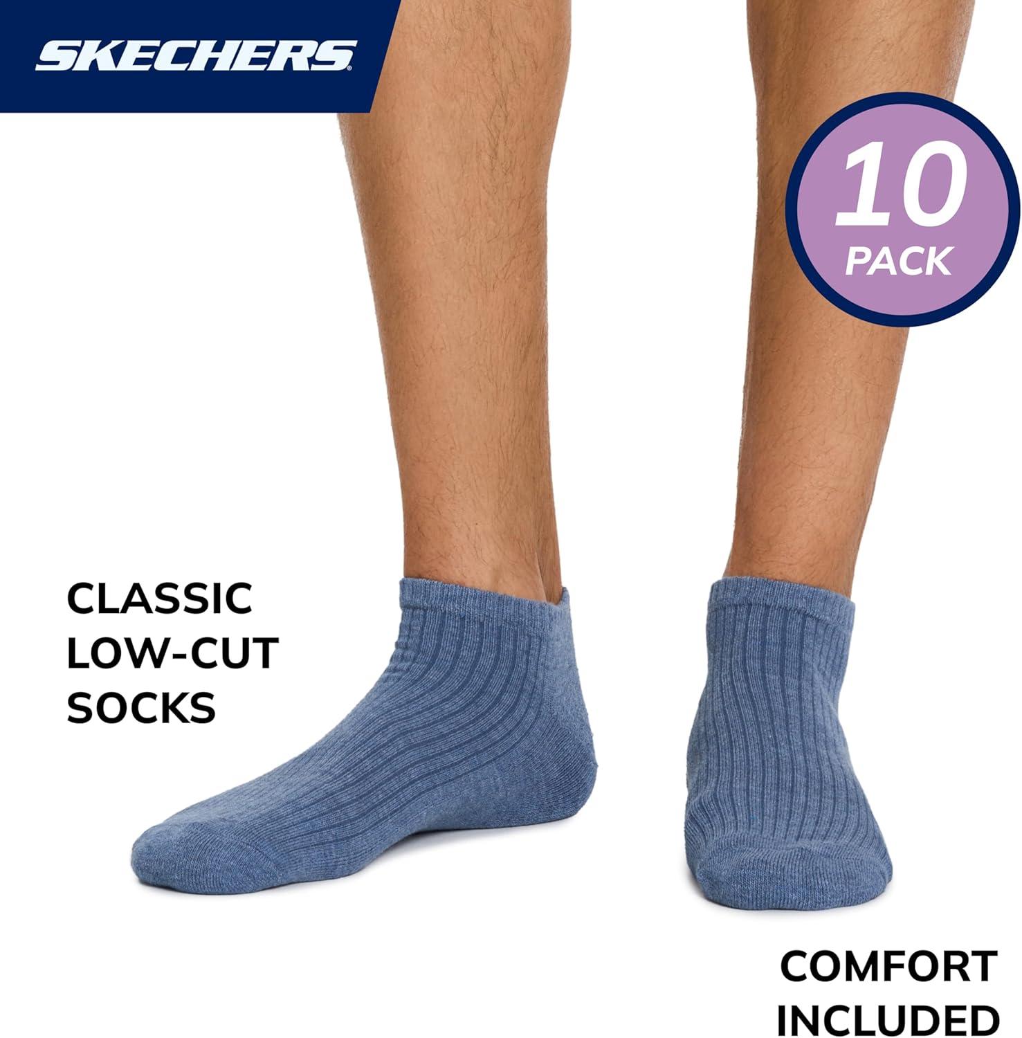 imageSkechers Mens Half Terry Low Cut Cushioned Footbed Socks 10PackBlue ComboGrey Heather