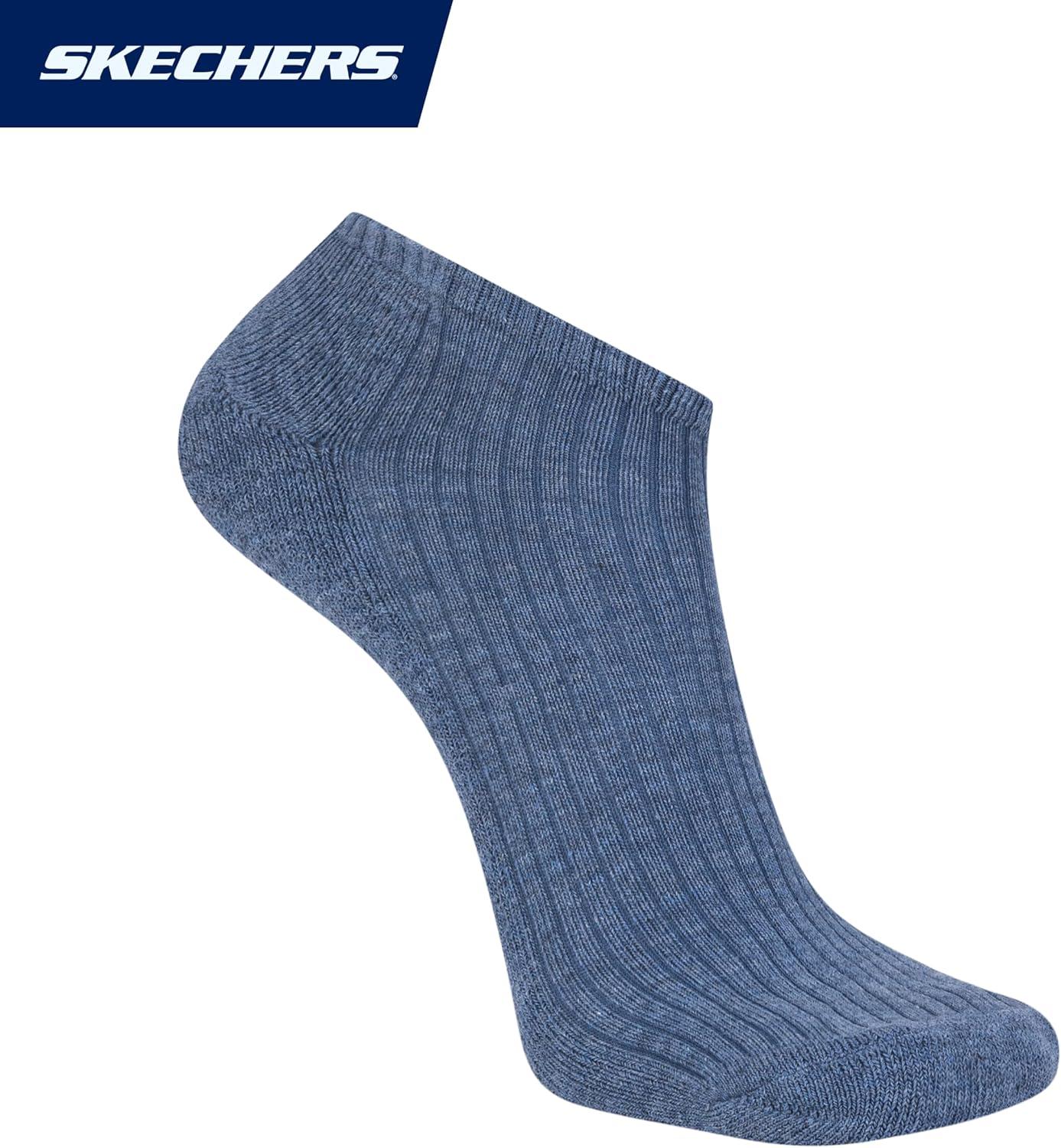 imageSkechers Mens Half Terry Low Cut Cushioned Footbed Socks 10PackBlue ComboGrey Heather