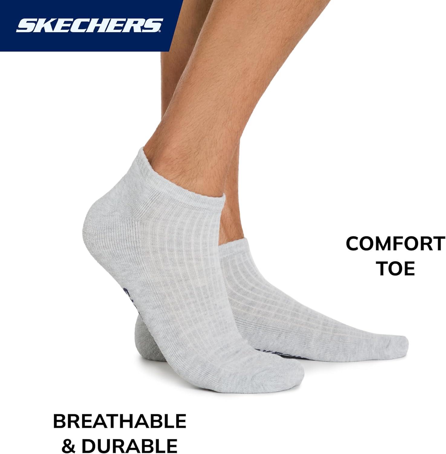 imageSkechers Mens Half Terry Low Cut Cushioned Footbed Socks 10PackBlue ComboGrey Heather
