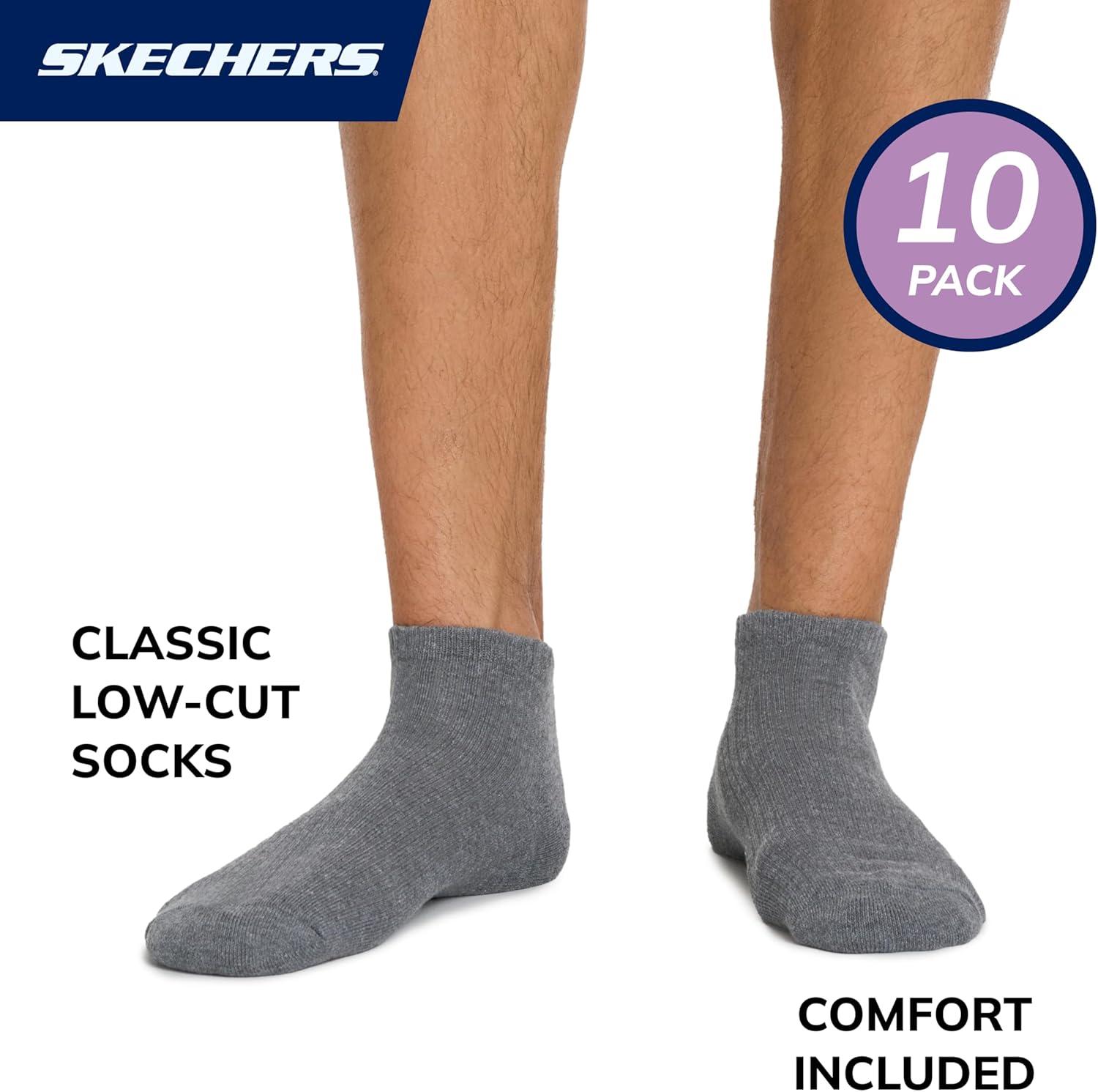 imageSkechers Mens Half Terry Low Cut Cushioned Footbed Socks 10PackWhiteSteel GrayBlack