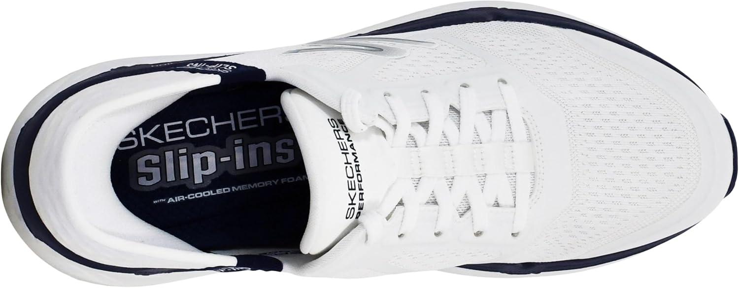 imageSkechers Mens Max Cushioning Slipins Athletic Workout Running Walking Shoes with Memory FoamWhiteNavy