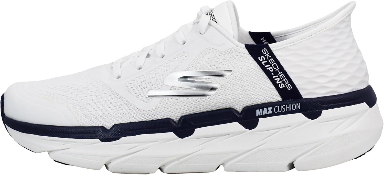 imageSkechers Mens Max Cushioning Slipins Athletic Workout Running Walking Shoes with Memory FoamWhiteNavy