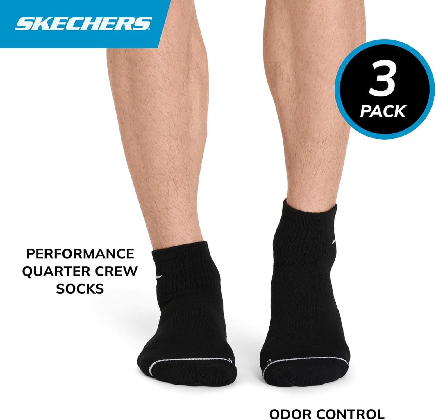 imageSkechers Mens Performance Pickleball Odor Control Mesh Ventilation Quarter Crew Socks 3PackBlack