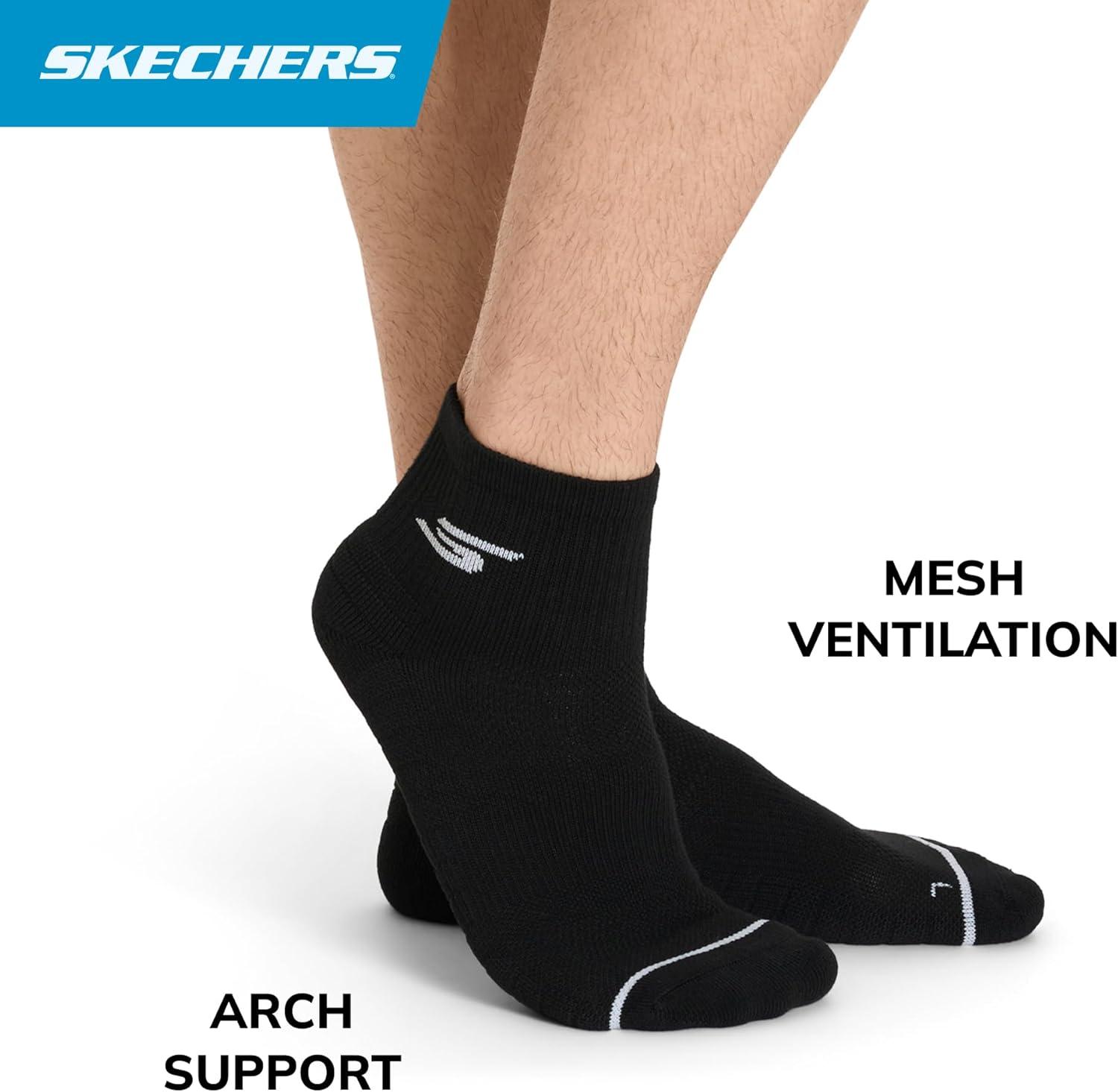 imageSkechers Mens Performance Pickleball Odor Control Mesh Ventilation Quarter Crew Socks 3PackBlack