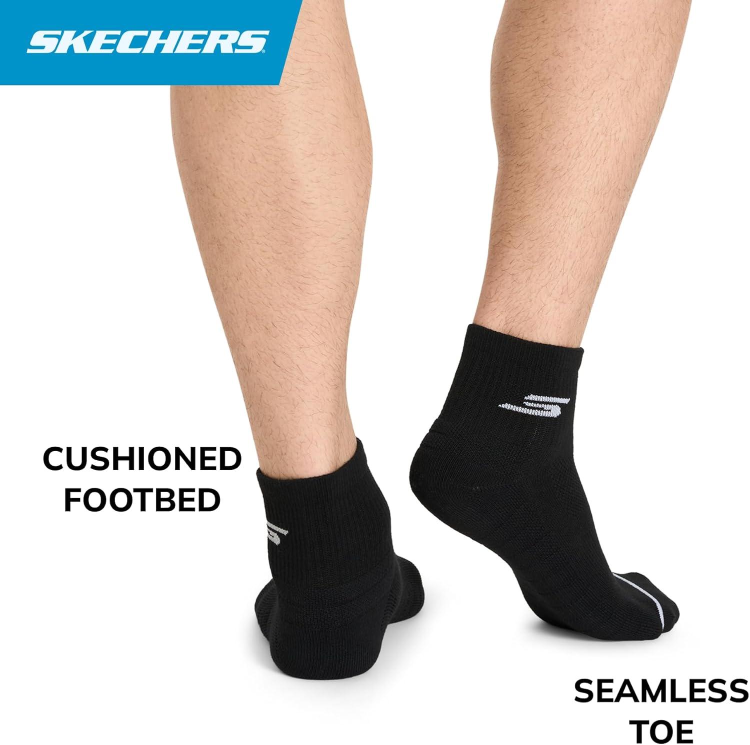 imageSkechers Mens Performance Pickleball Odor Control Mesh Ventilation Quarter Crew Socks 3PackBlack