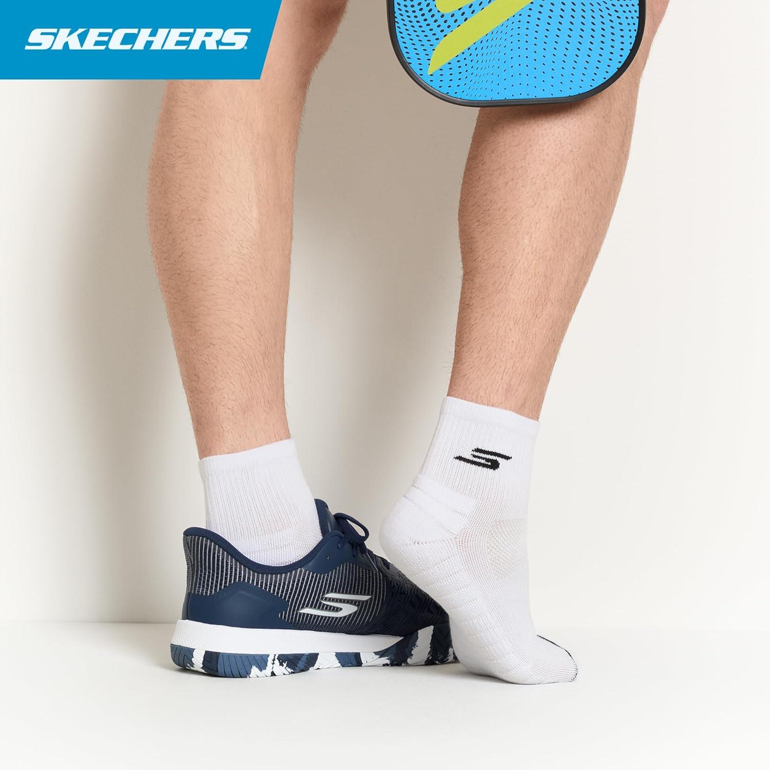 imageSkechers Mens Performance Pickleball Odor Control Mesh Ventilation Quarter Crew Socks 3PackWhite
