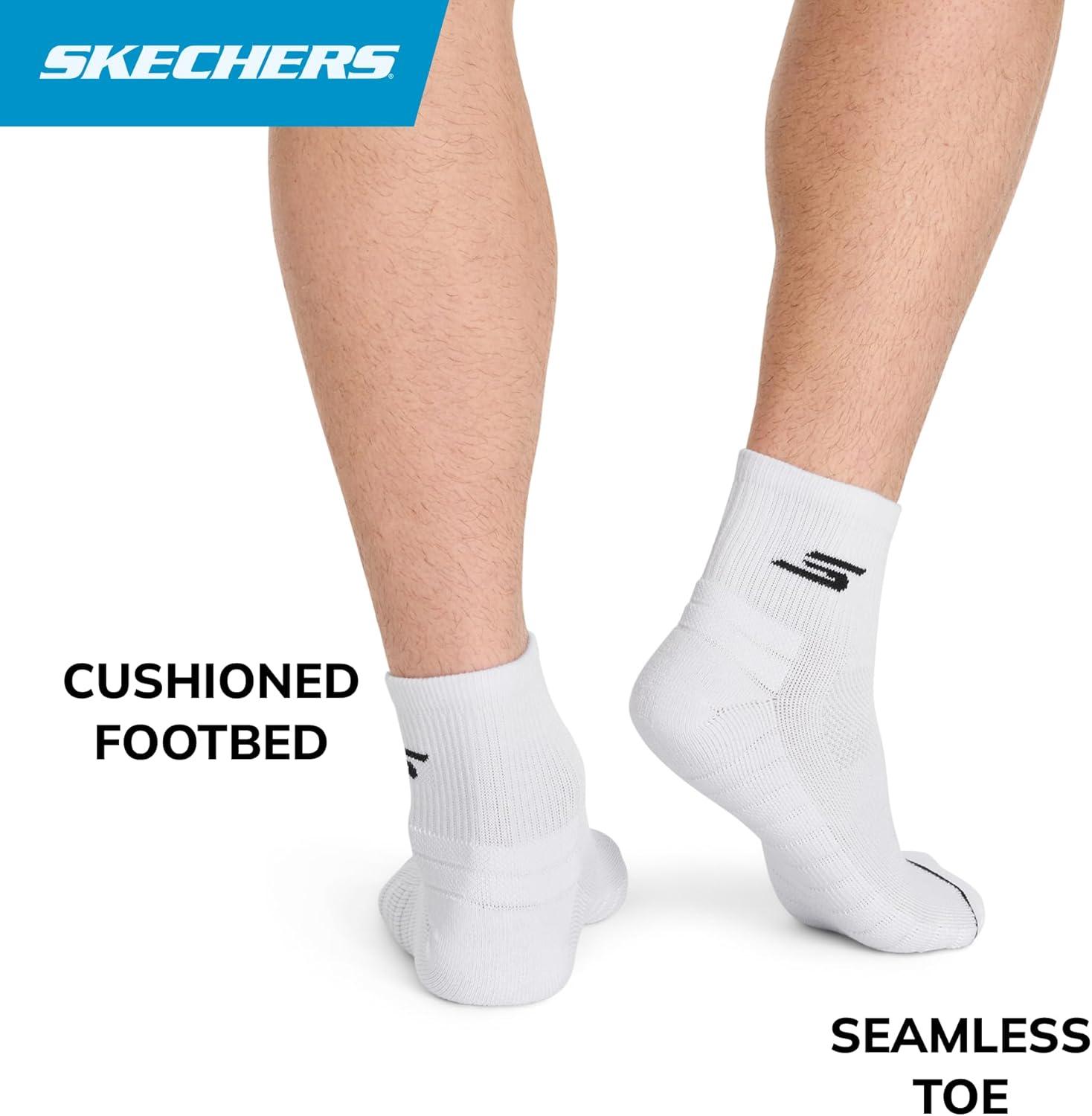 imageSkechers Mens Performance Pickleball Odor Control Mesh Ventilation Quarter Crew Socks 3PackWhite
