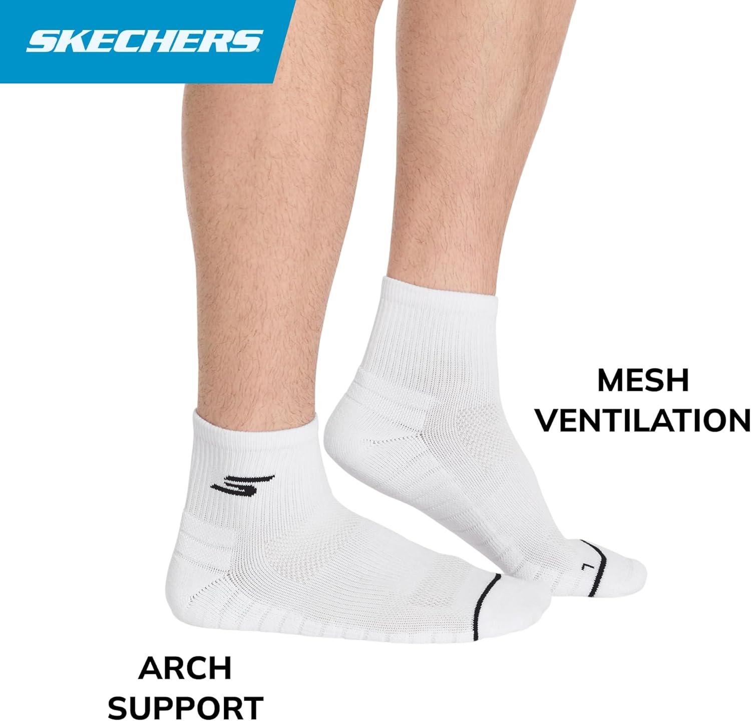imageSkechers Mens Performance Pickleball Odor Control Mesh Ventilation Quarter Crew Socks 3PackWhite