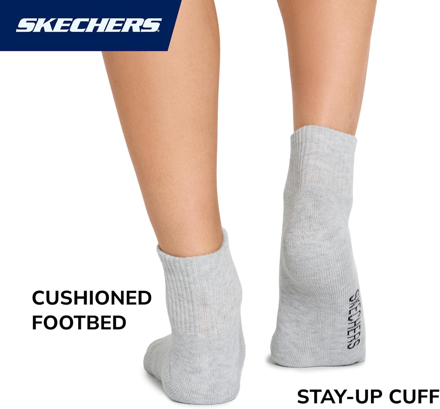 imageSkechers womens 10pack Half Terry Classic Quarter Crew Socks Comfortfit ampamp Cushioned FootbedPink Heather Multi