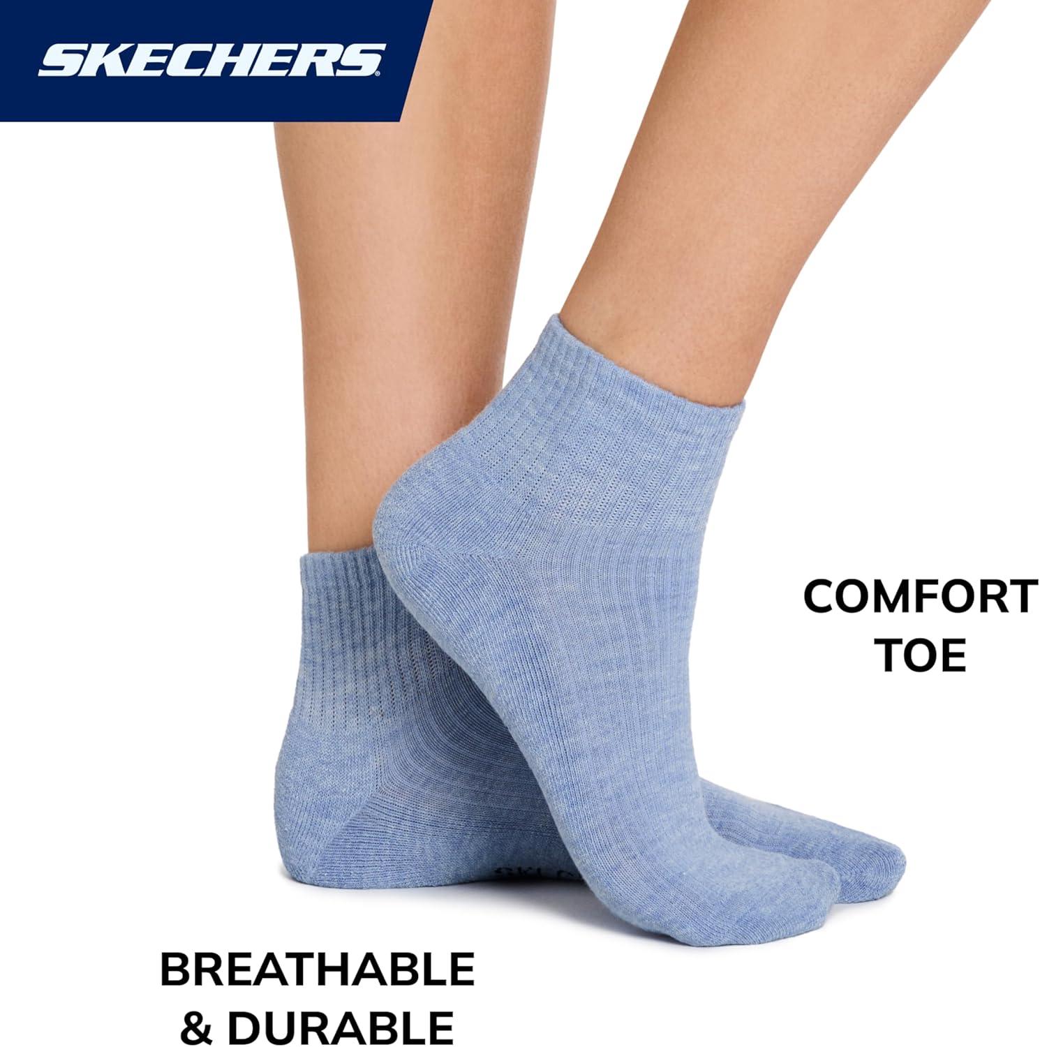 imageSkechers womens 10pack Half Terry Classic Quarter Crew Socks Comfortfit ampamp Cushioned FootbedPurpleBlue Heather Multi