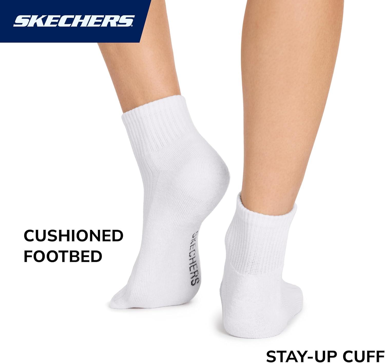 imageSkechers womens 10pack Half Terry Classic Quarter Crew Socks Comfortfit ampamp Cushioned FootbedPurpleBlue Heather Multi