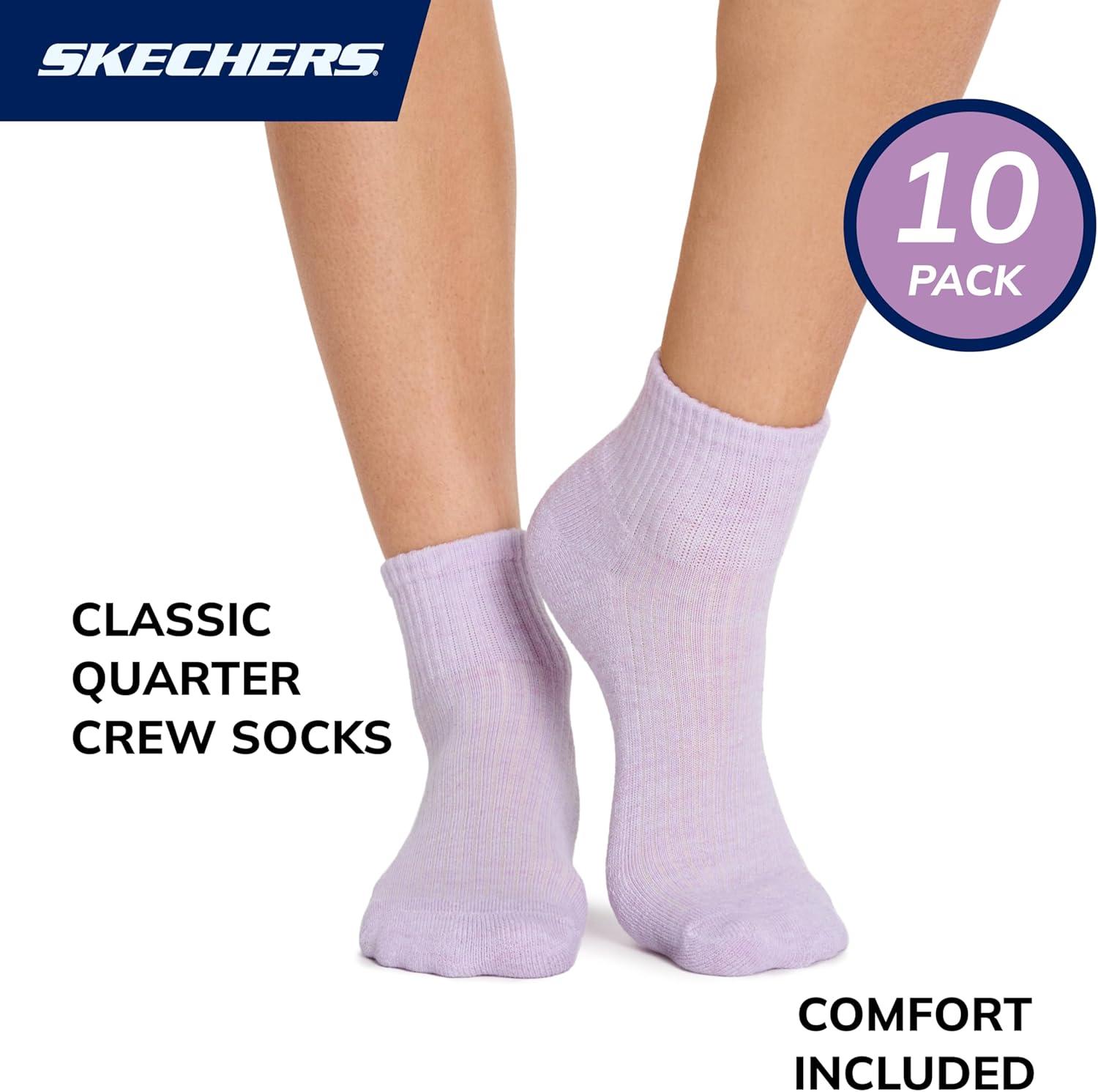 imageSkechers womens 10pack Half Terry Classic Quarter Crew Socks Comfortfit ampamp Cushioned FootbedPurpleBlue Heather Multi