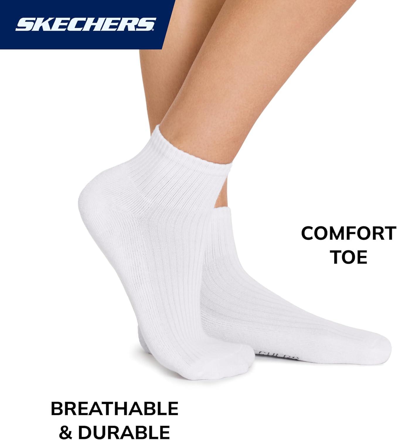 imageSkechers womens 10pack Half Terry Classic Quarter Crew Socks Comfortfit ampamp Cushioned FootbedWhite