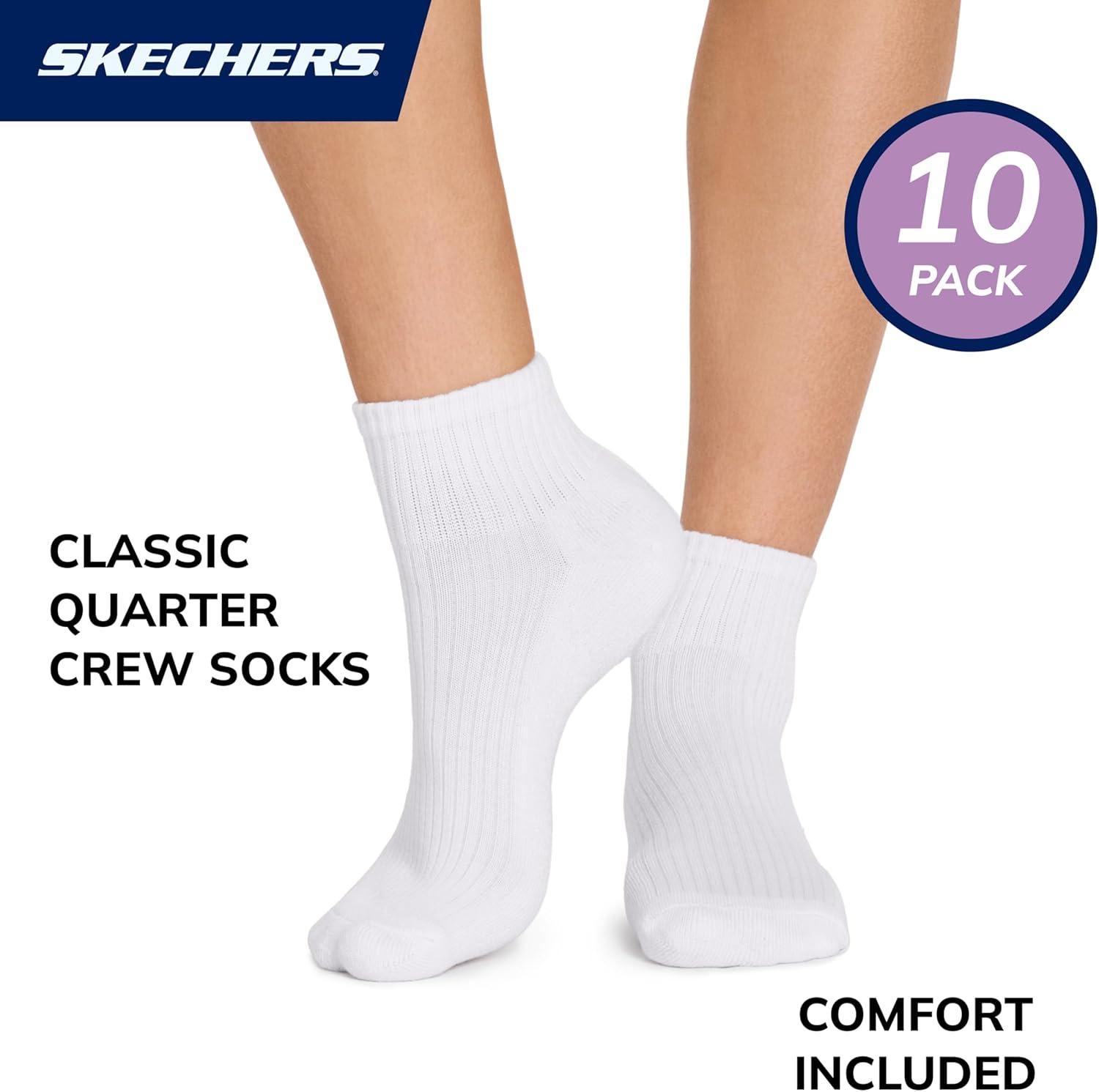 imageSkechers womens 10pack Half Terry Classic Quarter Crew Socks Comfortfit ampamp Cushioned FootbedWhite