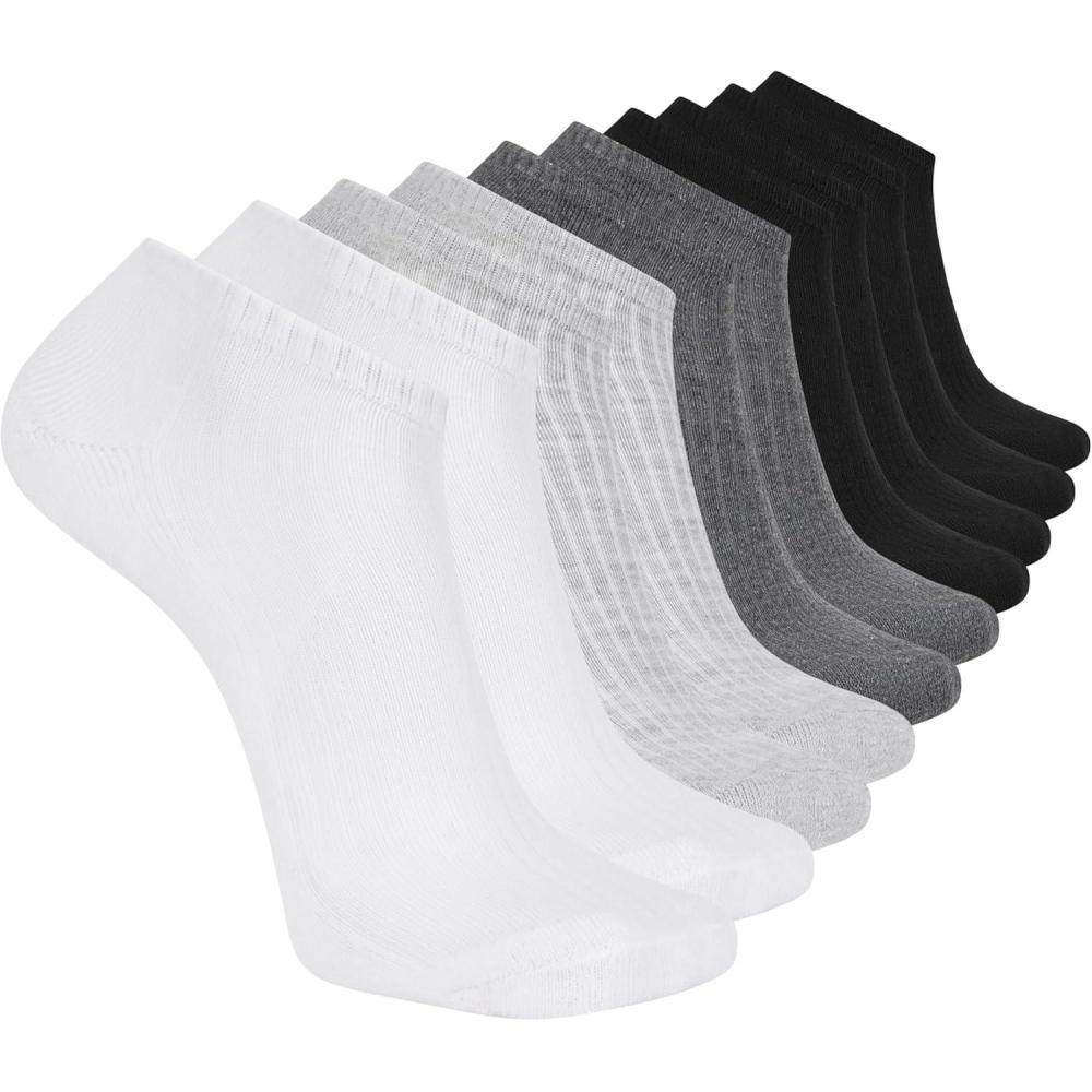 imageSkechers Mens Half Terry Low Cut Cushioned Footbed Socks 10PackWhiteSteel GrayBlack