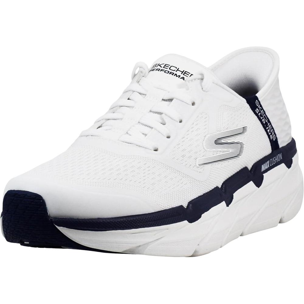 imageSkechers Mens Max Cushioning Slipins  Athletic Workout Running Walking Shoes with Memory FoamWhiteNavy