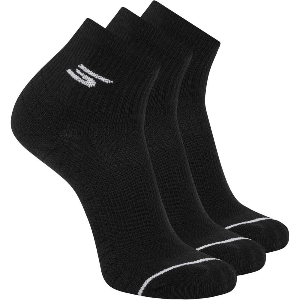 imageSkechers Mens Performance Pickleball Odor Control Mesh Ventilation Quarter Crew Socks 3PackBlack