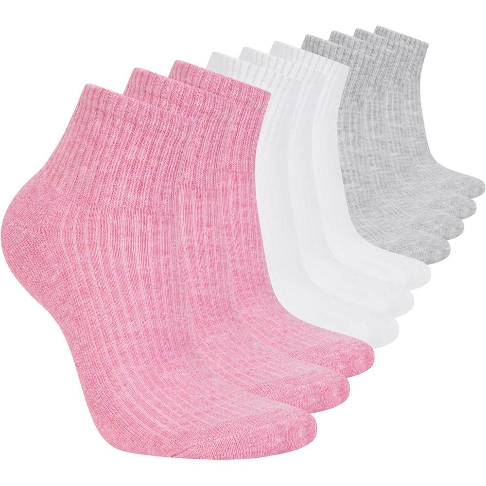 imageSkechers womens 10pack Half Terry Classic Quarter Crew Socks Comfortfit ampamp Cushioned FootbedPink Heather Multi