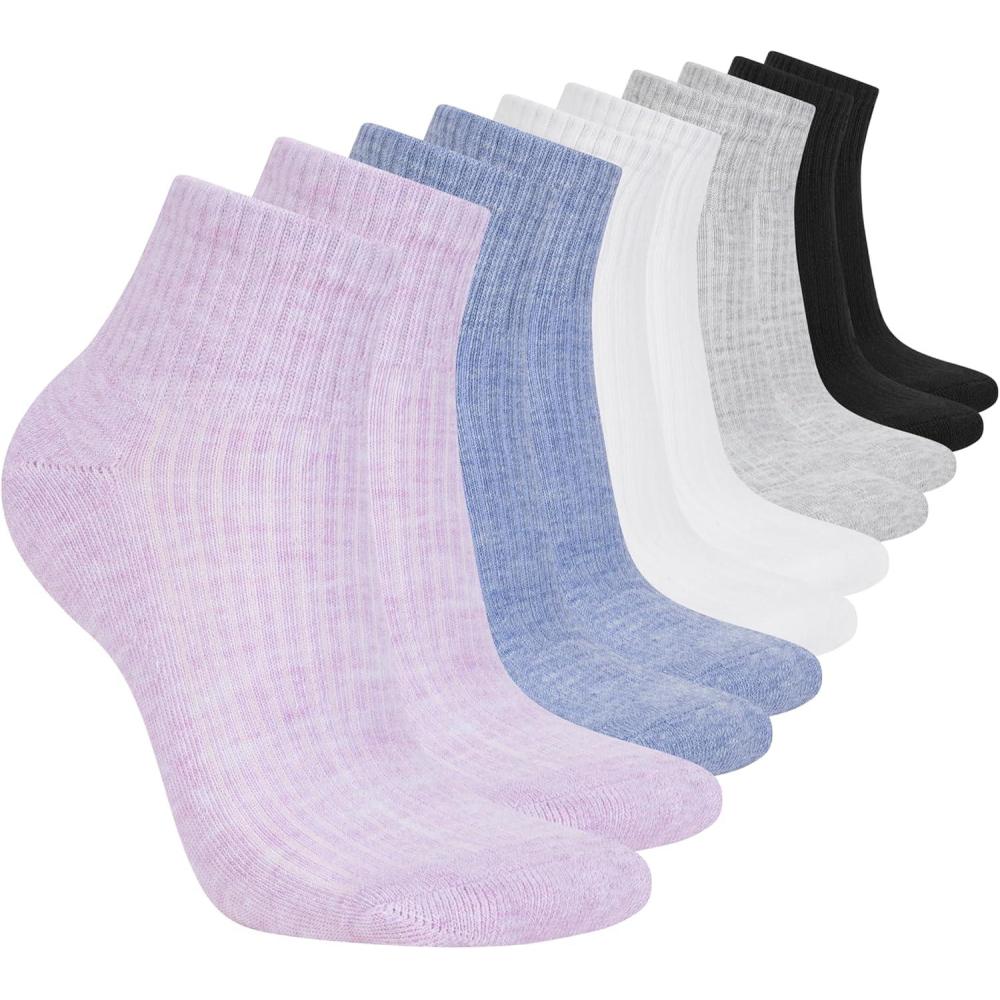 imageSkechers womens 10pack Half Terry Classic Quarter Crew Socks Comfortfit ampamp Cushioned FootbedPurpleBlue Heather Multi