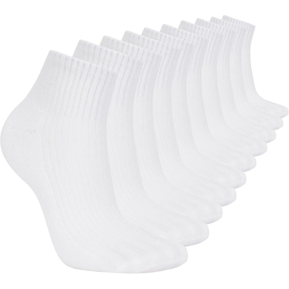 imageSkechers womens 10pack Half Terry Classic Quarter Crew Socks Comfortfit ampamp Cushioned FootbedWhite