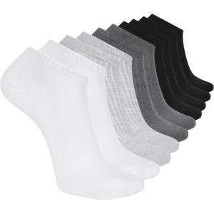 Skechers Men’s Half Terry Low Cut Cushioned Footbed Socks (10-Pack)(White/Steel Gray/Black)