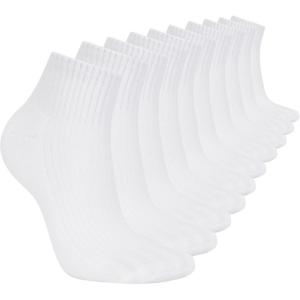 Skechers womens 10-pack Half Terry Classic Quarter Crew Socks, Comfort-fit & Cushioned Footbed(White)