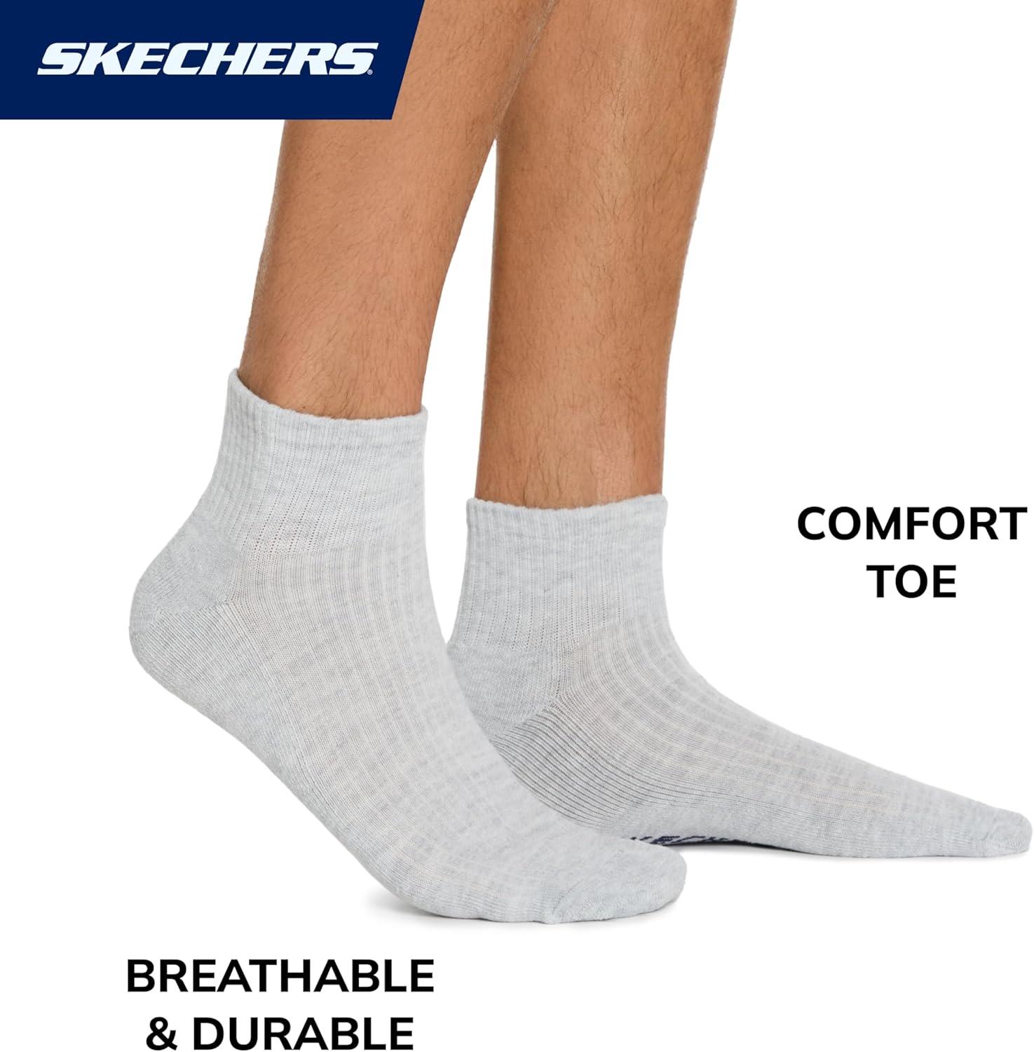 imageSkechers Mens Half Terry Quarter Crew Socks 10PackWhiteSteel GrayBlack