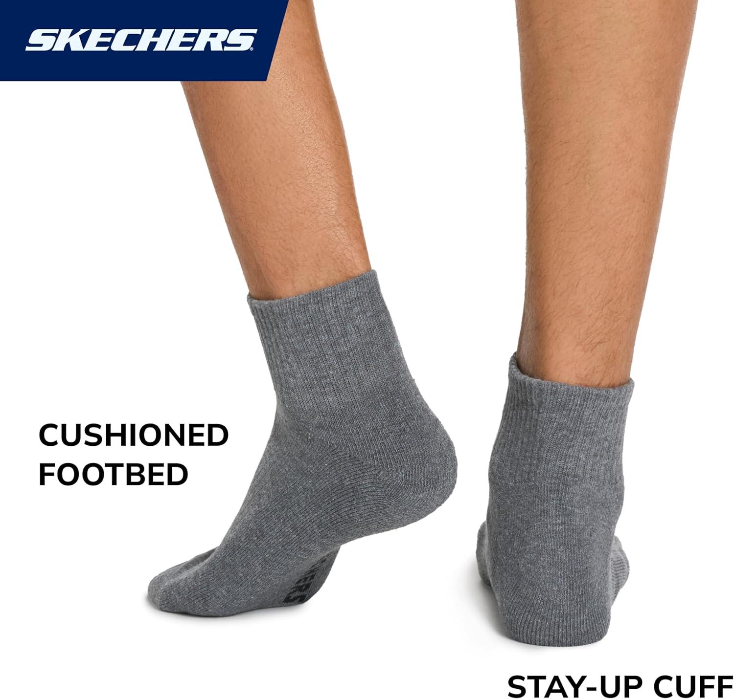 imageSkechers Mens Half Terry Quarter Crew Socks 10PackWhiteSteel GrayBlack