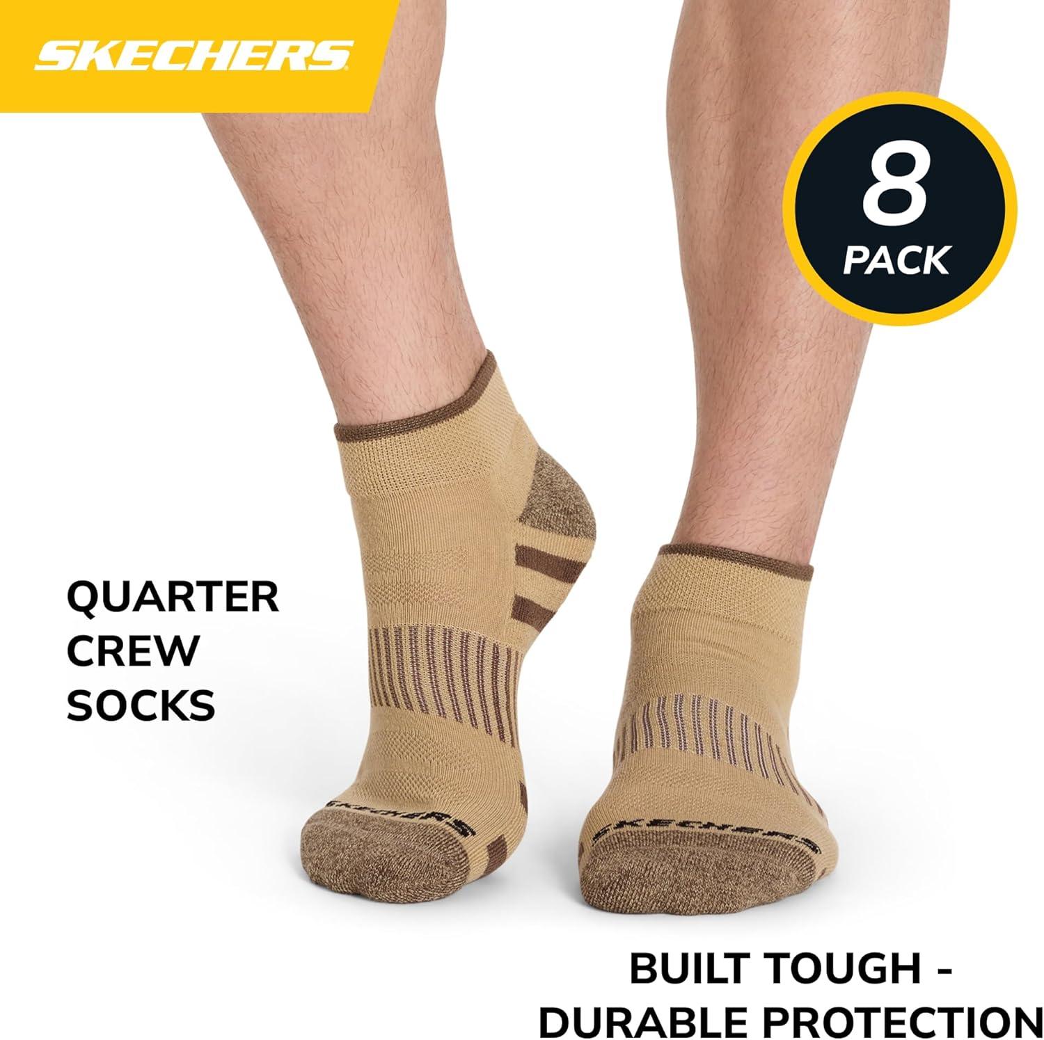imageSkechers Mens Work Collection Quarter Crew Socks 8PackCoffee QuartzWhiteKhaki