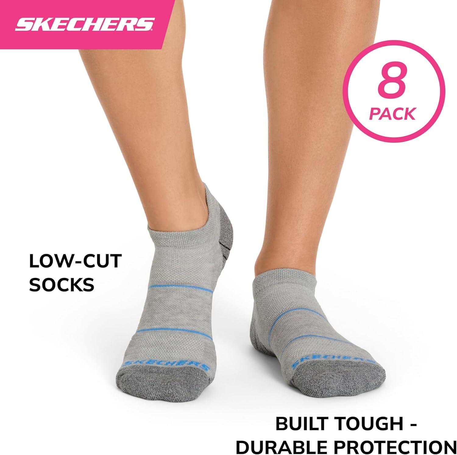 imageSkechers Womens Work Collection Low Cut Cushioned Socks 8PackLight Grey HeatherWhiteBlack