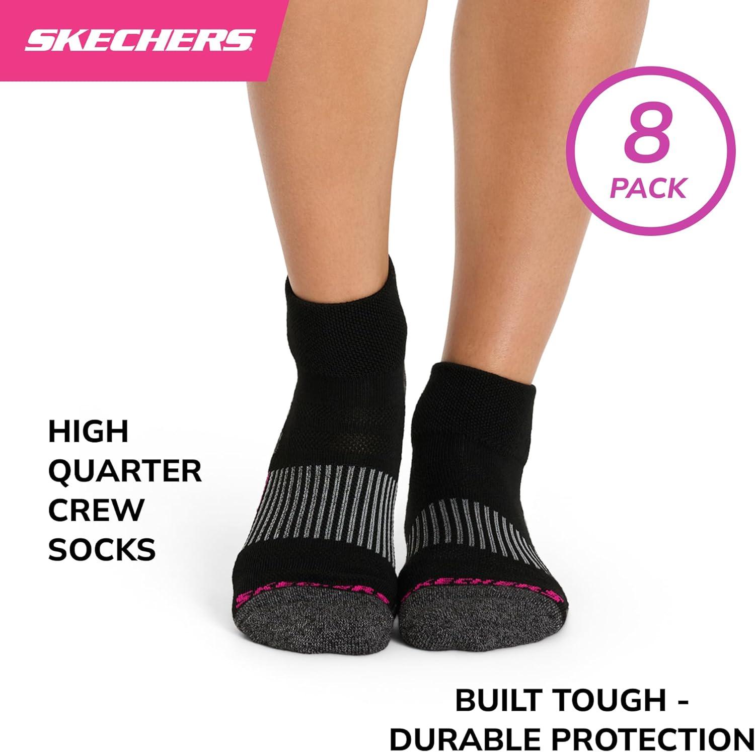 imageSkechers womens 8pack Work Collection High Quarter Crew Socks Extra Cushion ampamp Mesh VentilationBlackPink GloBluefish