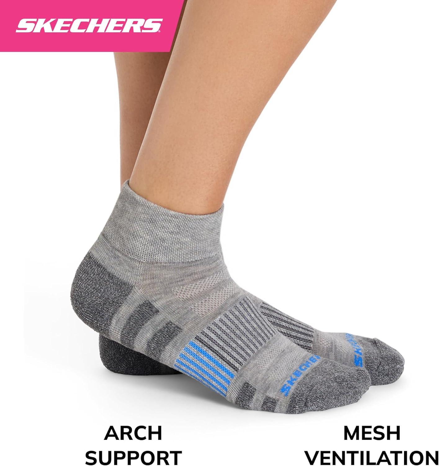 imageSkechers womens 8pack Work Collection High Quarter Crew Socks Extra Cushion ampamp Mesh VentilationLight Grey HeatherWhiteBlack