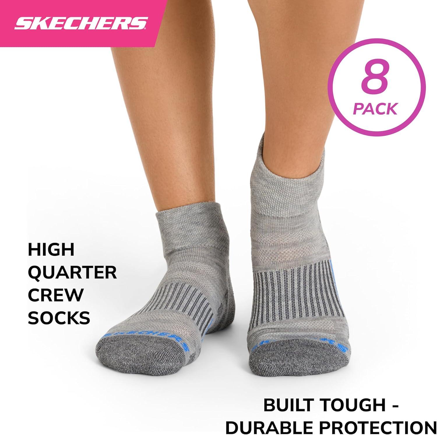 imageSkechers womens 8pack Work Collection High Quarter Crew Socks Extra Cushion ampamp Mesh VentilationLight Grey HeatherWhiteBlack