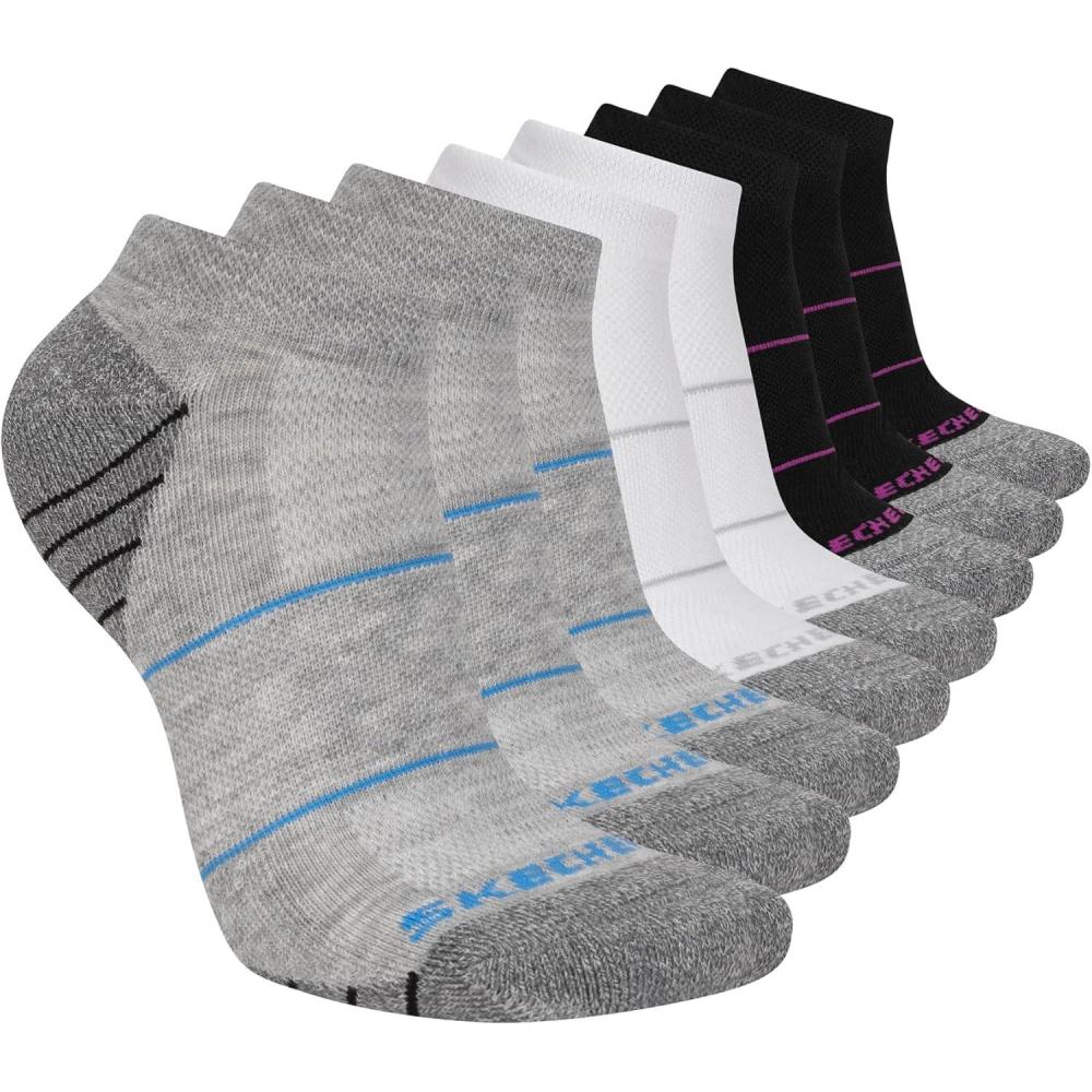 imageSkechers Womens Work Collection Low Cut Cushioned Socks 8PackLight Grey HeatherWhiteBlack