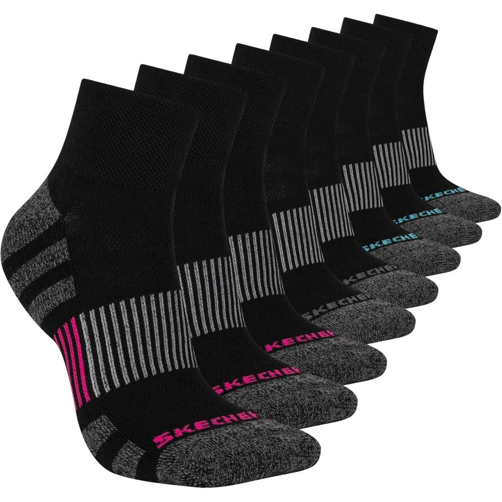 imageSkechers womens 8pack Work Collection High Quarter Crew Socks Extra Cushion ampamp Mesh VentilationBlackPink GloBluefish