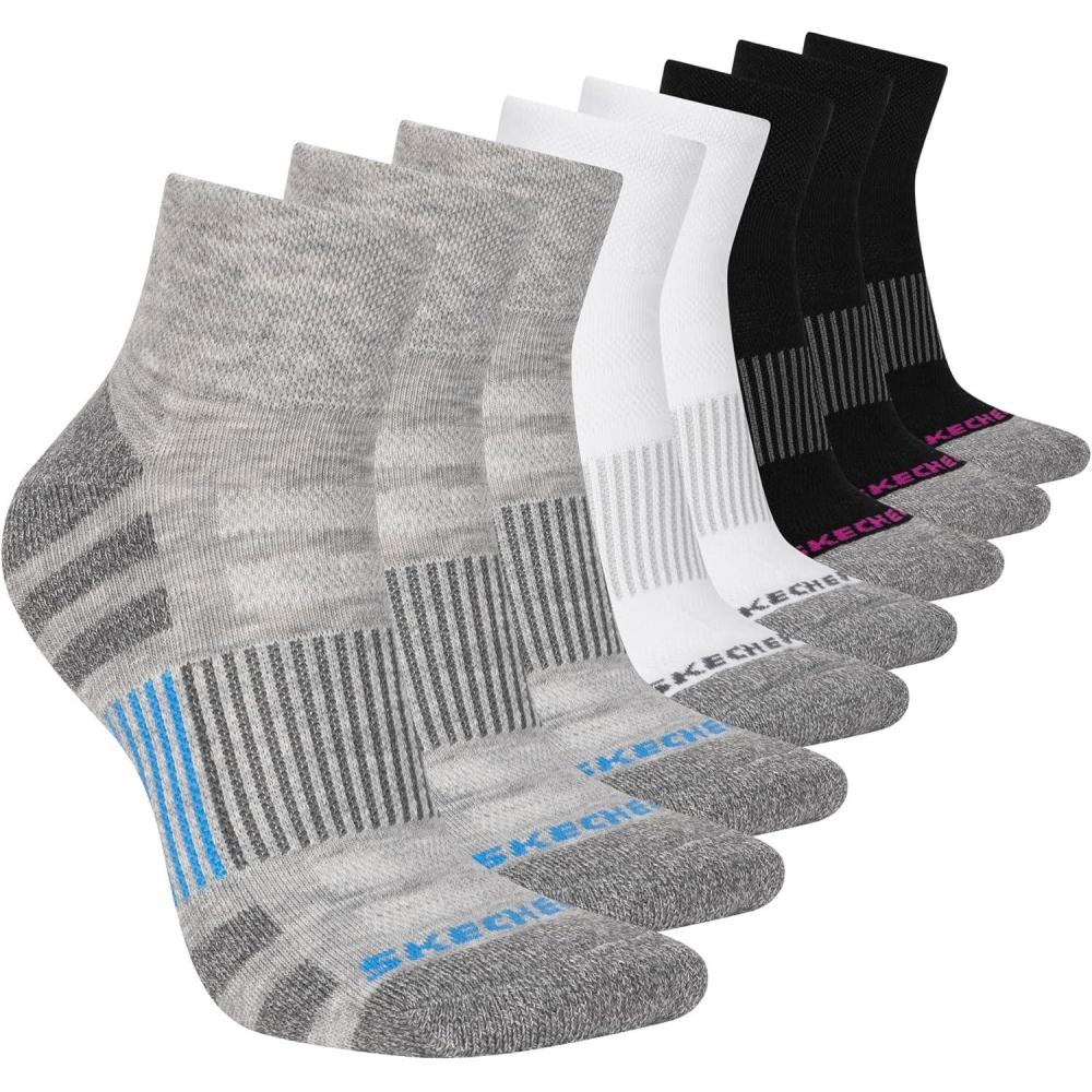 imageSkechers womens 8pack Work Collection High Quarter Crew Socks Extra Cushion ampamp Mesh VentilationLight Grey HeatherWhiteBlack
