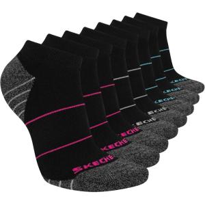 Skechers Women’s Work Collection Low Cut Cushioned Socks (8-Pack)(Black/Pink Glo/Bluefish)