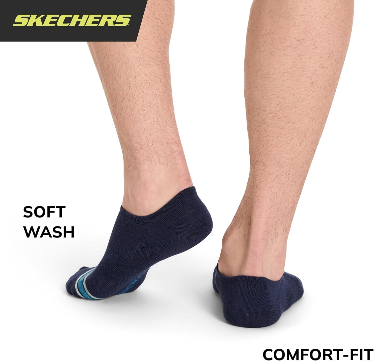 imageSkechers Mens Slipins 6pack Performance No Show Socks Lightweight ampamp Breathable ComfortfitNaval AcademyWhiteHeather