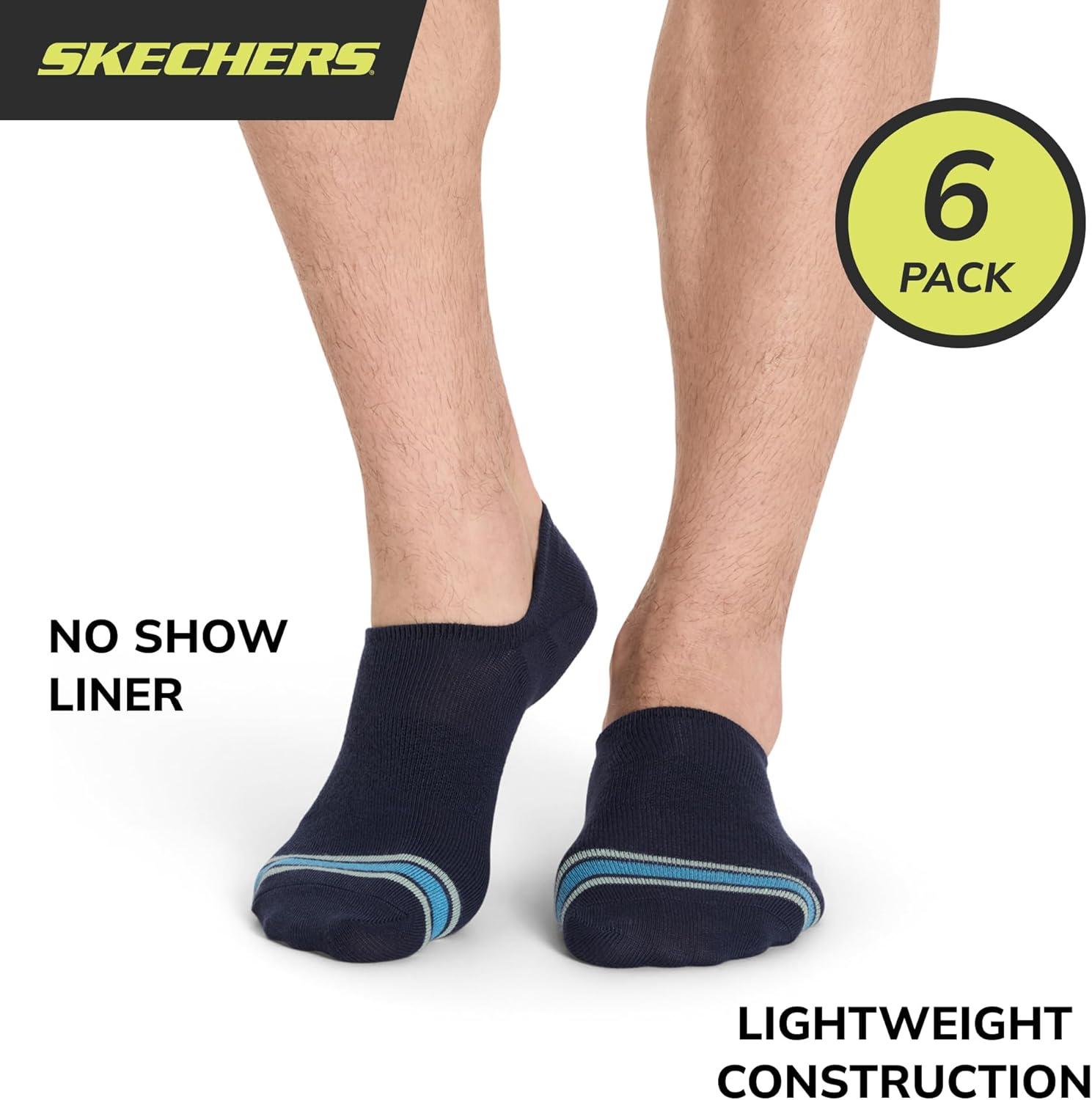 imageSkechers Mens Slipins 6pack Performance No Show Socks Lightweight ampamp Breathable ComfortfitNaval AcademyWhiteHeather