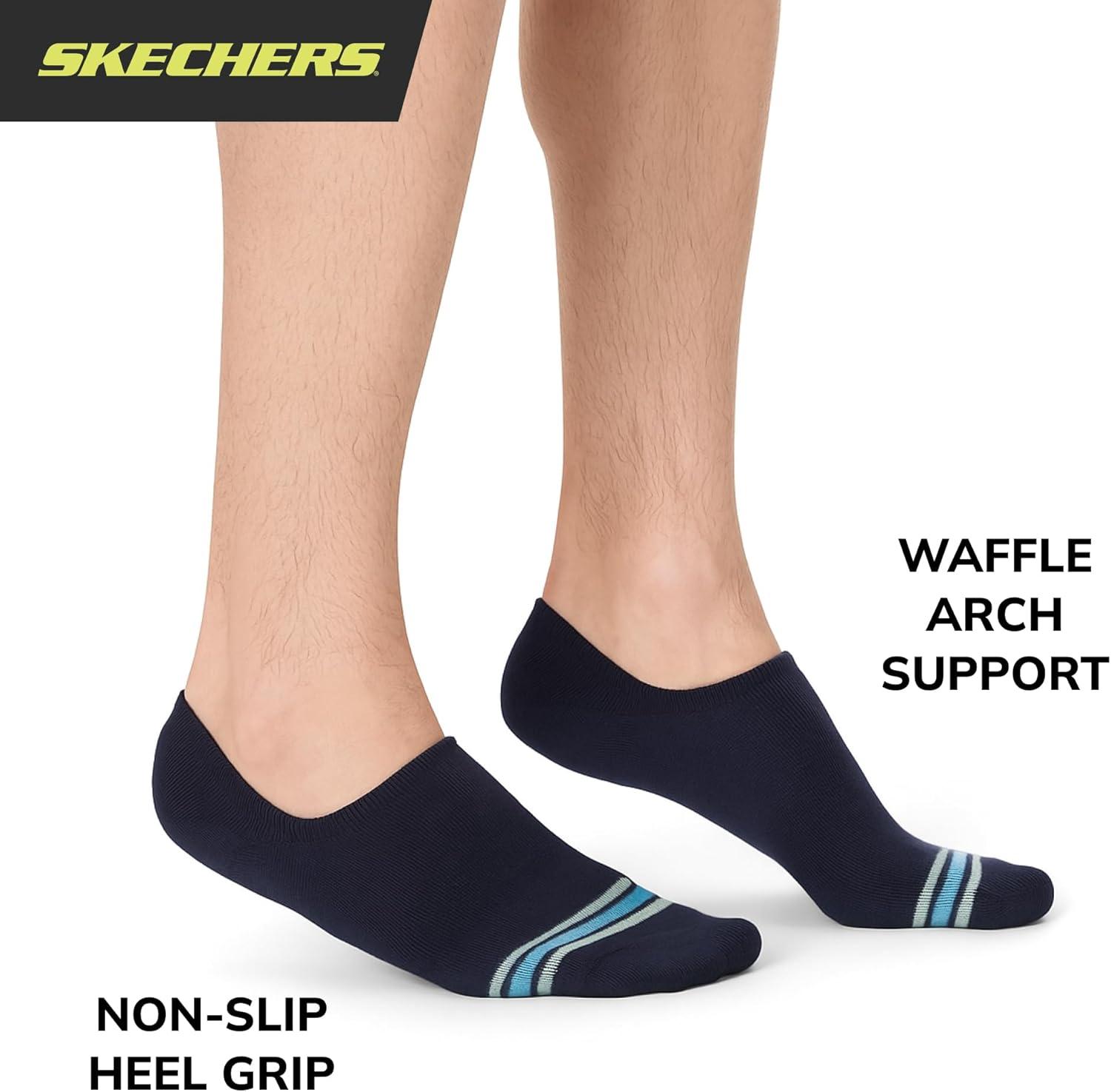 imageSkechers Mens Slipins 6pack Performance No Show Socks Lightweight ampamp Breathable ComfortfitNaval AcademyWhiteHeather