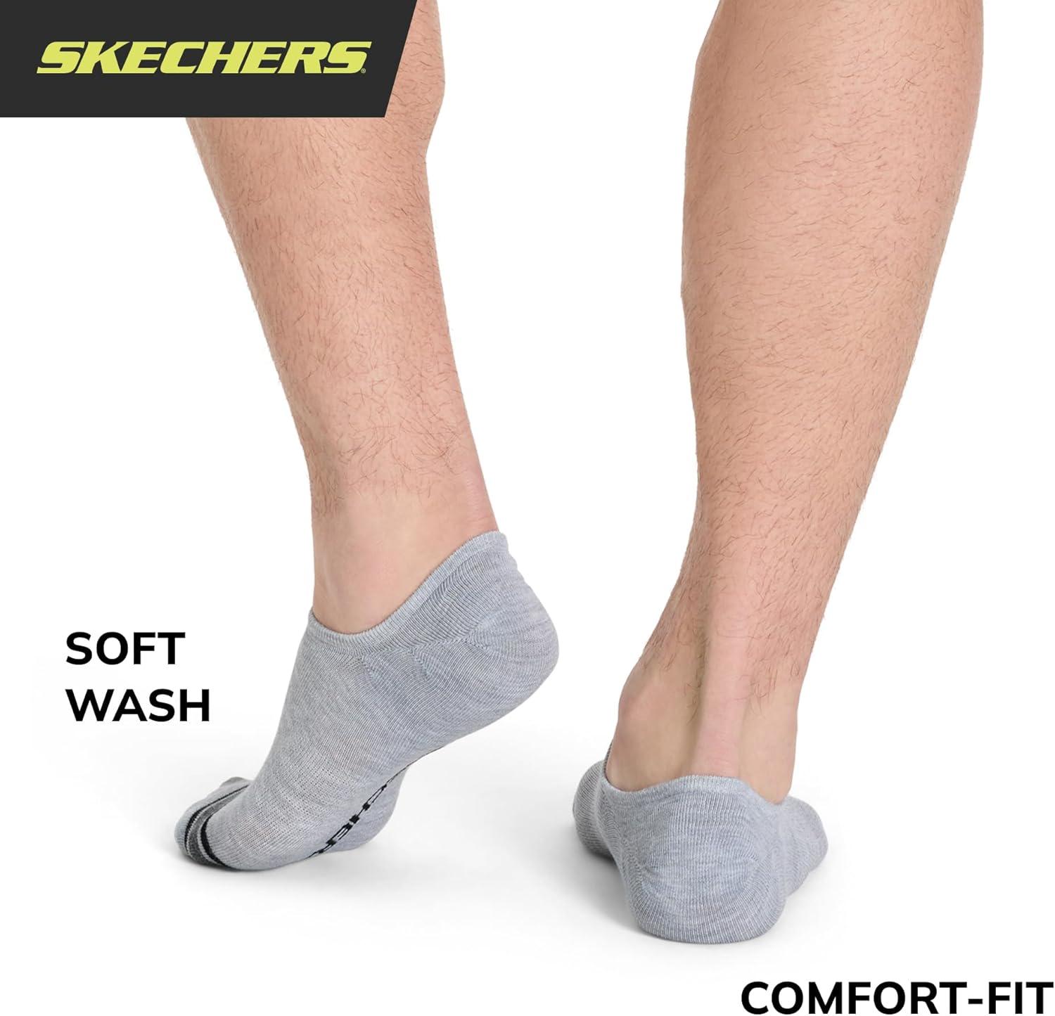 imageSkechers Mens Slipins 6pack Performance No Show Socks Lightweight ampamp Breathable ComfortfitWhiteLight GreyBlack