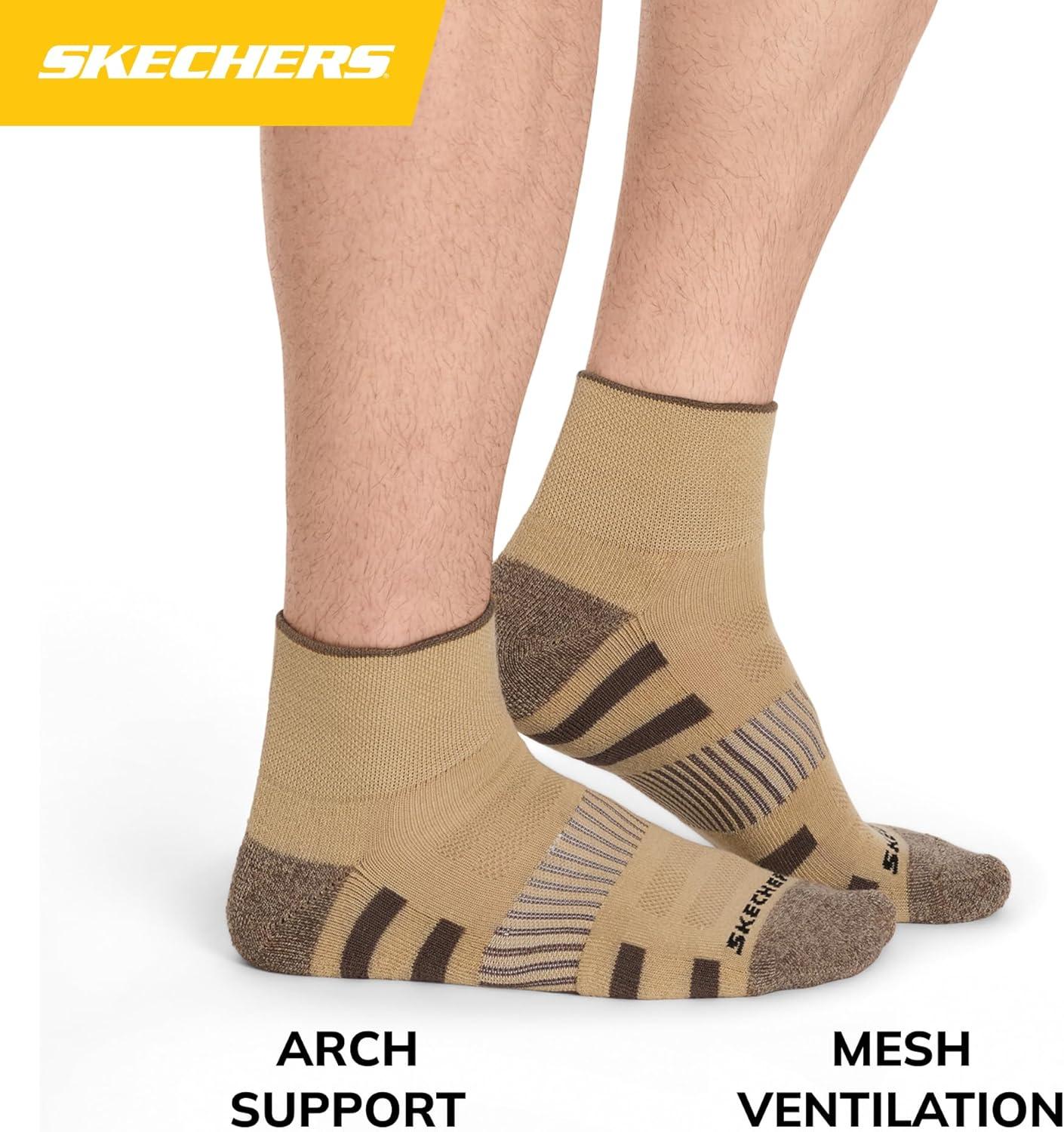 imageSkechers Mens Work Collection High Quarter Crew Cushioned Socks 8PackCoffee QuartzWhiteKhaki