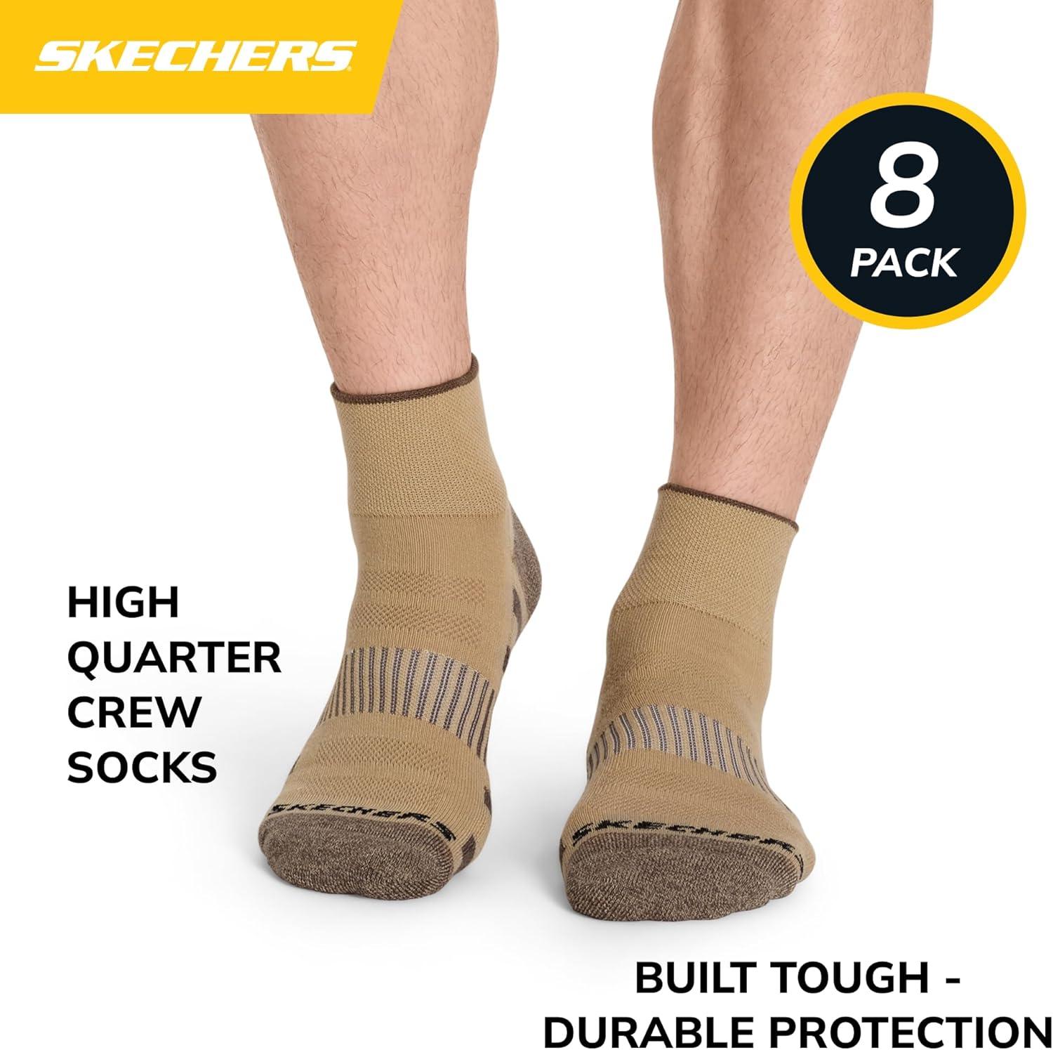 imageSkechers Mens Work Collection High Quarter Crew Cushioned Socks 8PackCoffee QuartzWhiteKhaki