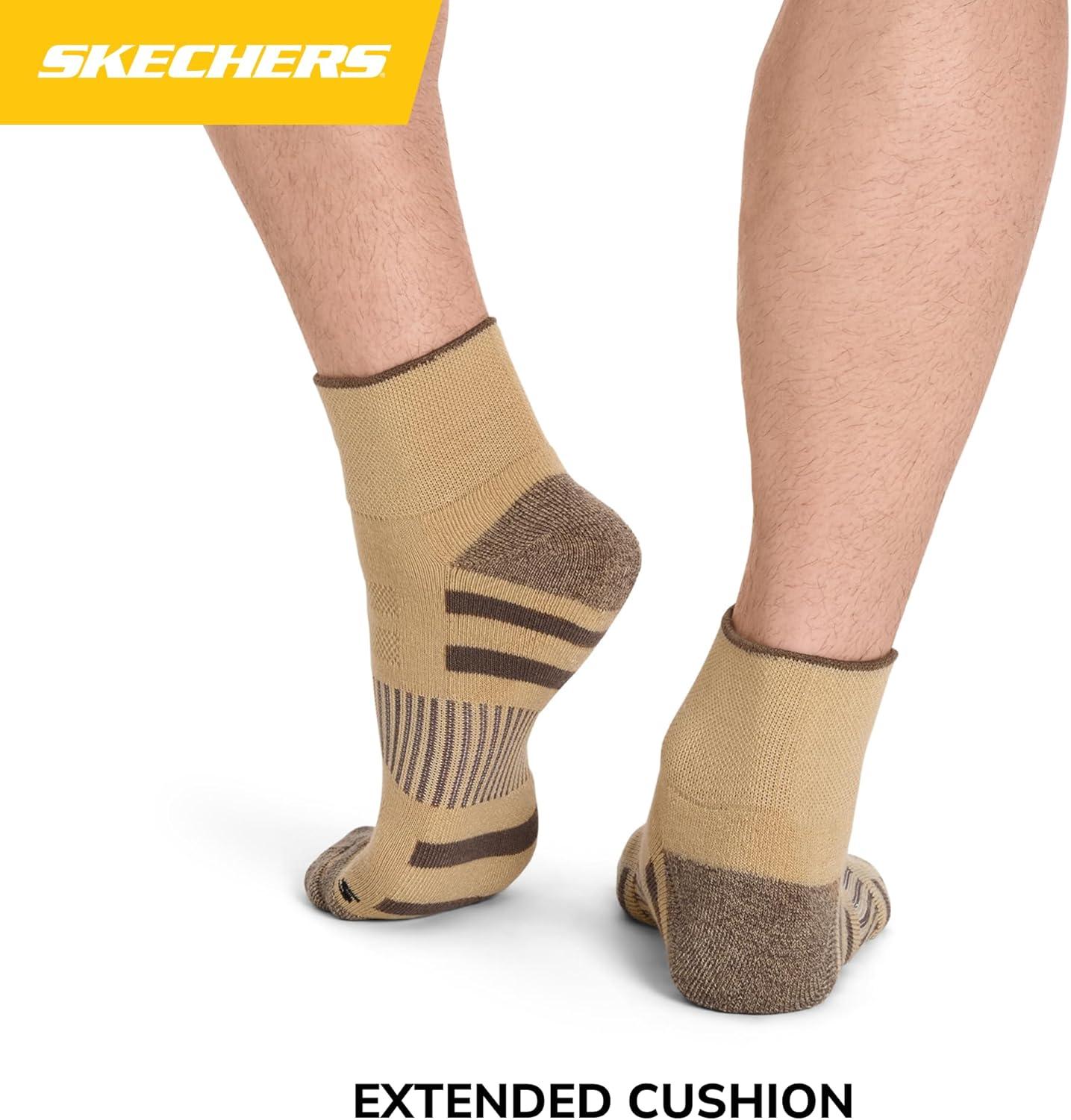 imageSkechers Mens Work Collection High Quarter Crew Cushioned Socks 8PackCoffee QuartzWhiteKhaki
