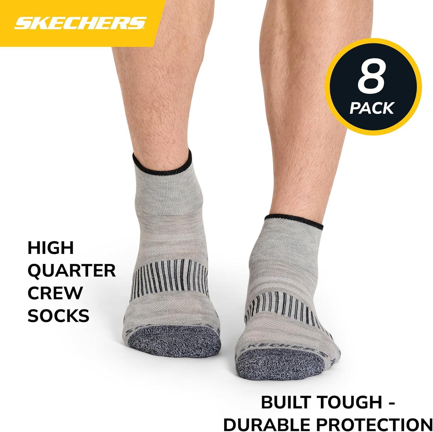 imageSkechers Mens Work Collection High Quarter Crew Cushioned Socks 8PackCool GreySteel Grey